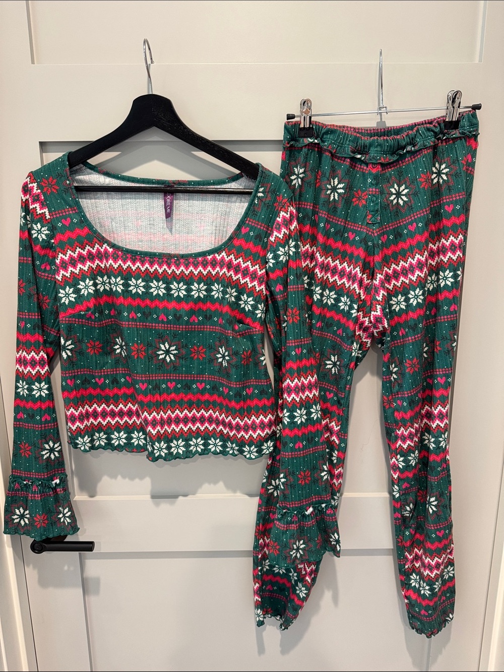 Adore Me Green and Red Fair Isle Long-Sleeve Pajama Set